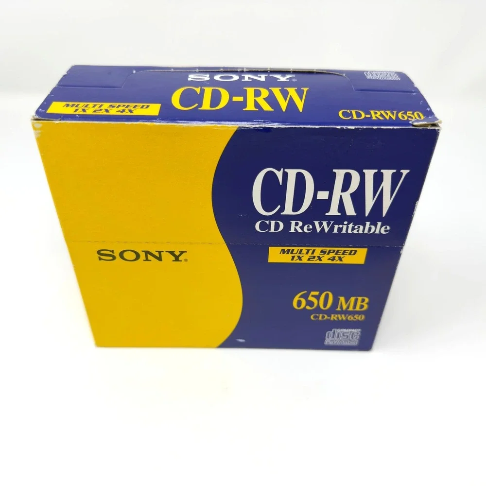 Sony CD-RW650 CD ReWritable Discs Multi Speed 650MB Data Storage Media 5 Pack